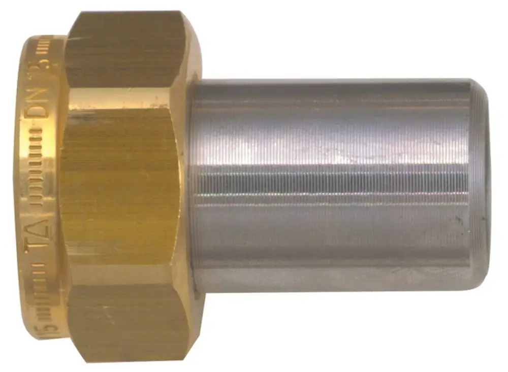 Anschraubbare Verbindungsteile aus Metall mit einem hexagonalen Kopf und einem zylindrischen Ende, hergestellt von IMI Hydronic Engineering.